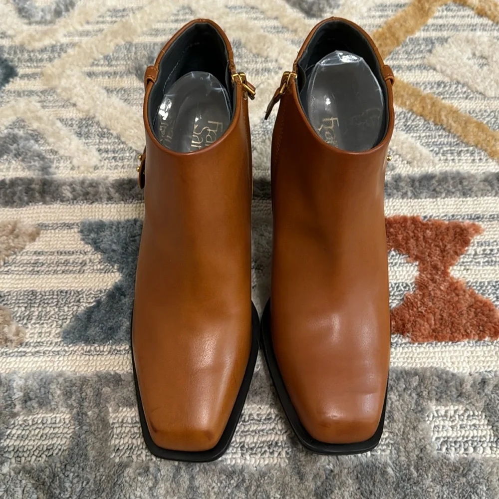 Franco Sarto Vivica Square Toe Ankle Bootie Cognac Brown Size 8.5